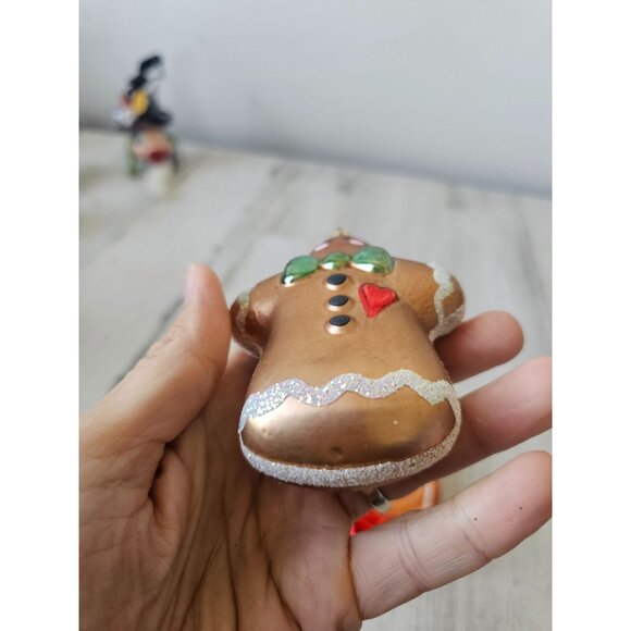 Gingerbread Baker glass ornament heart set Xmas tree - Picture 6 of 8